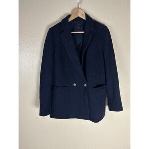 Talbots 6 Blazer Jacket Navy Blue Gold Button Double Breasted Boyfriend Career